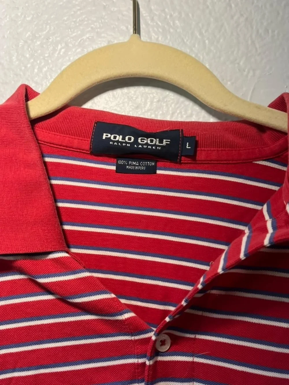 Vintage 90's Polo Golf Ralph Lauren 100% Cotton Red Polo Striped Shirt Large